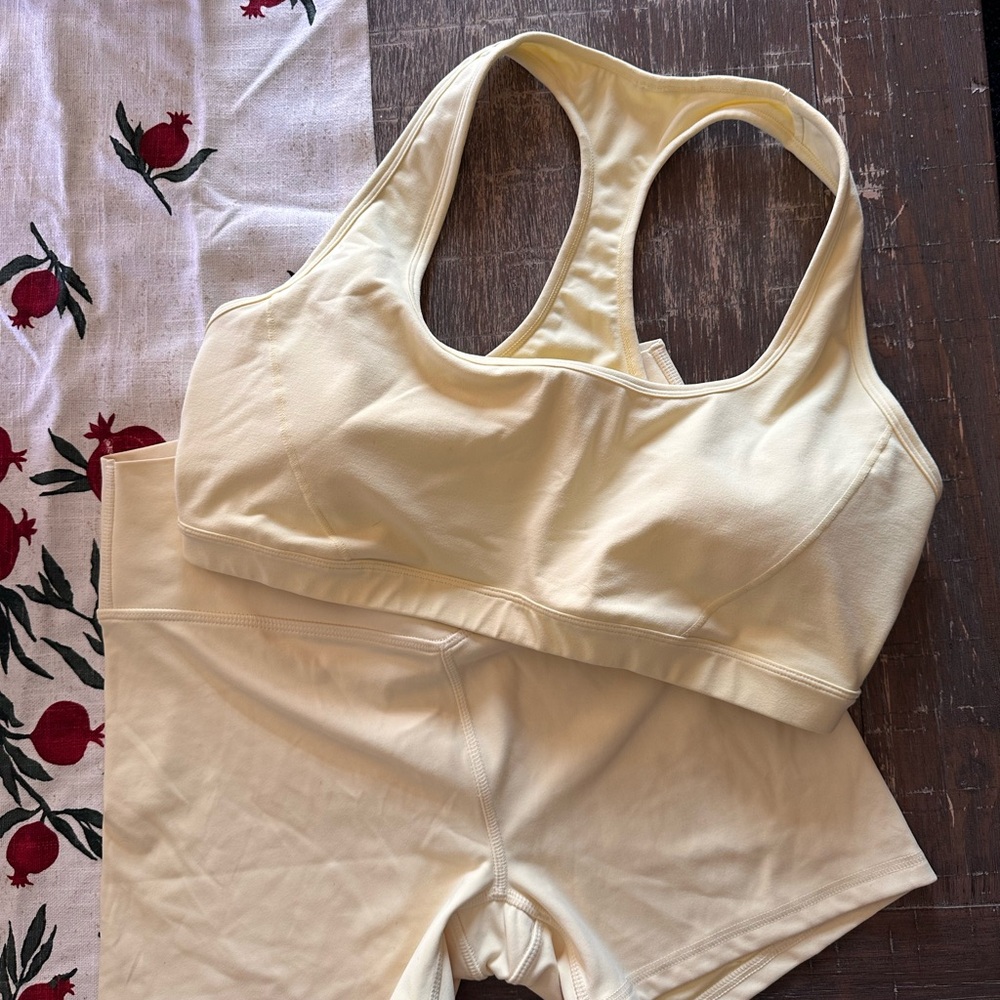 Fabletics Butter Yellow Sports Bra and Shorts Set
